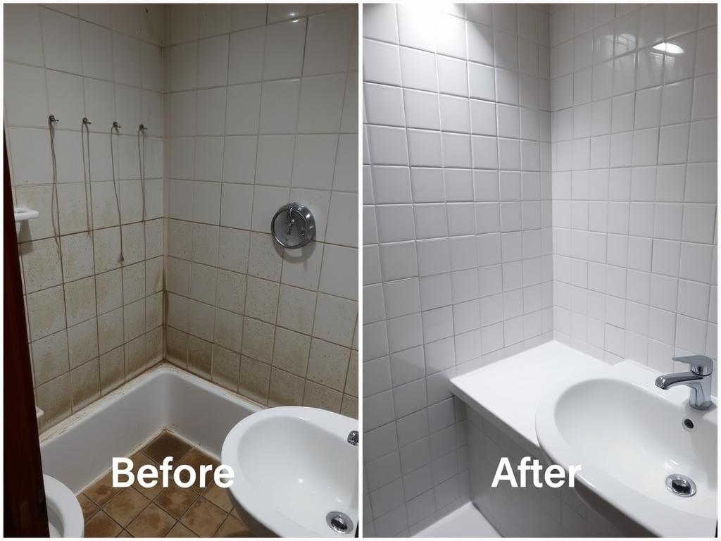 Before and after bathroom cleaning in Secunderabad showing removal of mold and stains